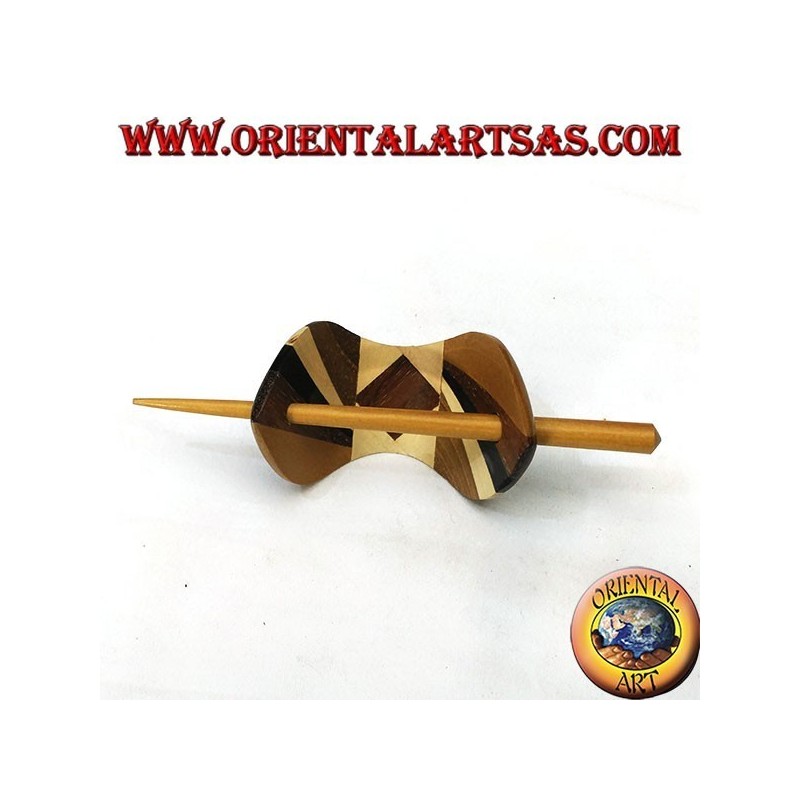 Hairpin with wooden pin with mosaic composition