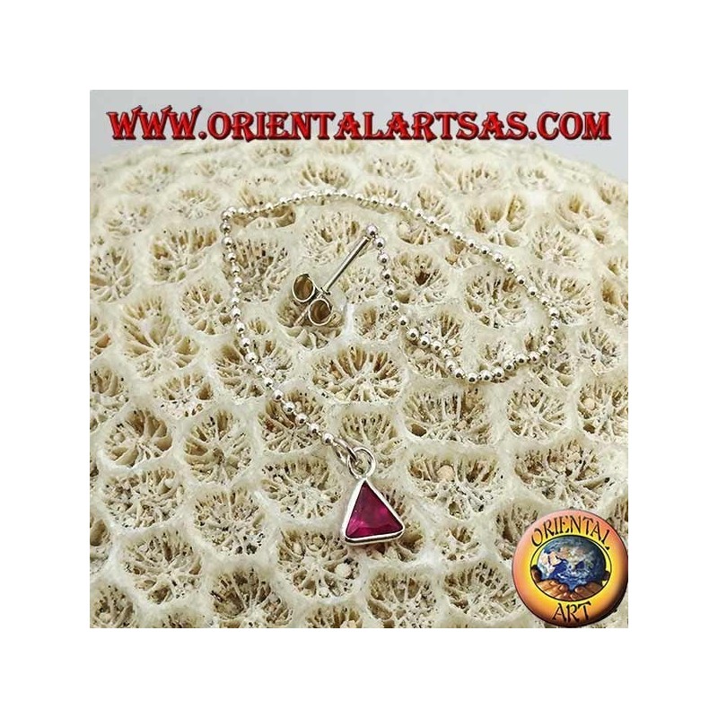 Silberne Schmetterlingsohrringe mit Kugelkette und 11 cm dreieckigem Magenta-Zirkon