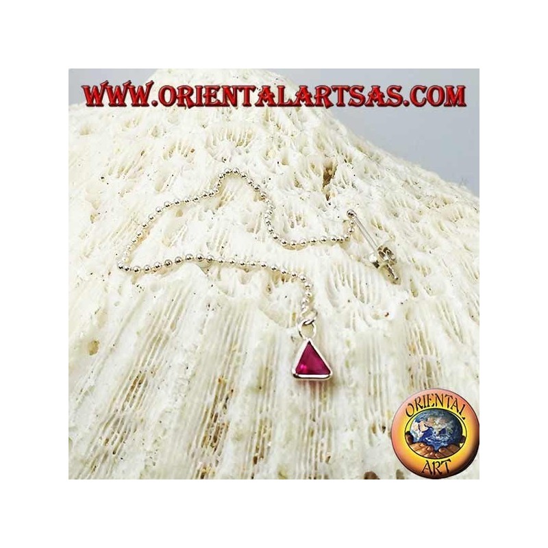 Orecchini in argento a farfalla con catenina a palline e zircone triangolare magenta da 11 cm