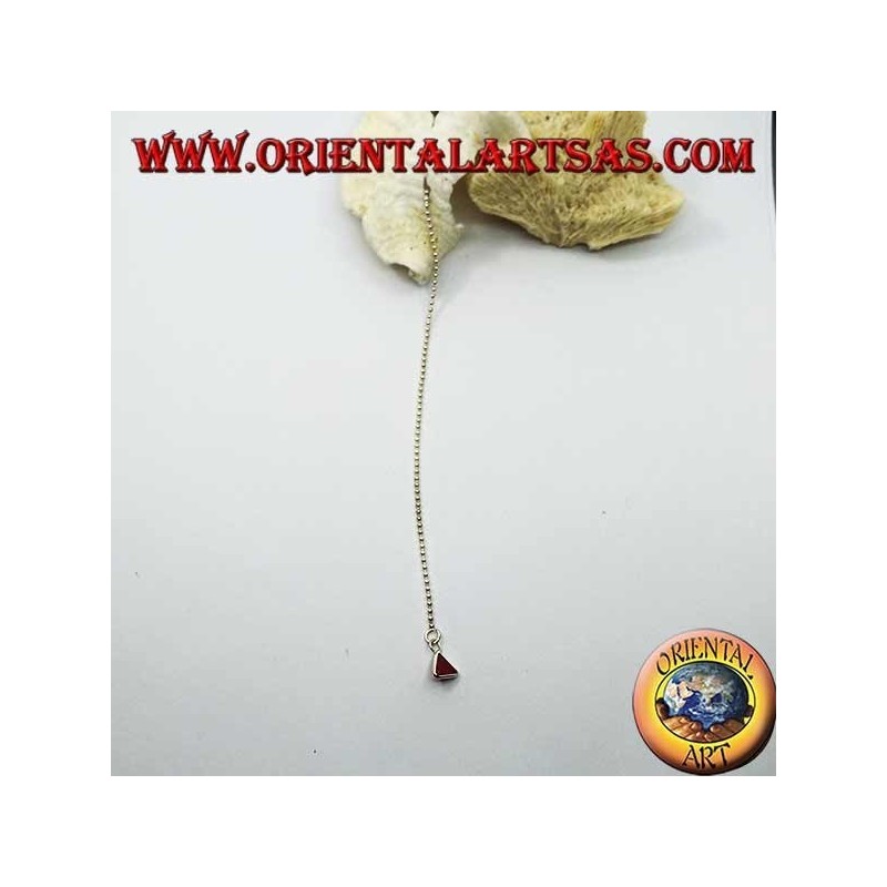 Pendientes de mariposa de plata con cadena de bolas y circón magenta triangular de 11 cm.