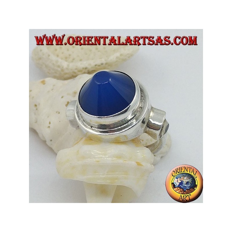 Silberring mit konischem blauem Achat