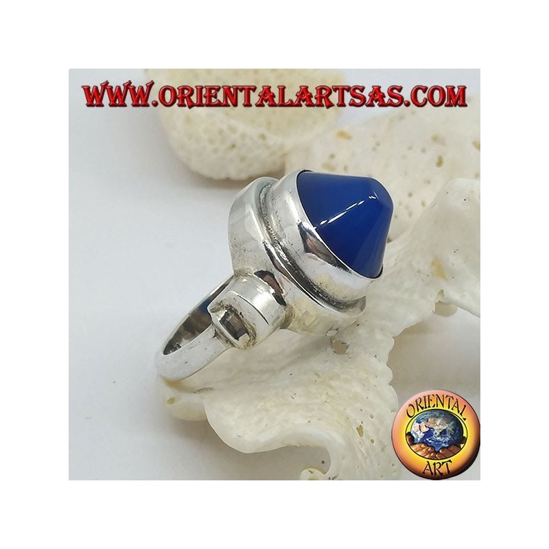 bague en argent avec agate bleue conique
