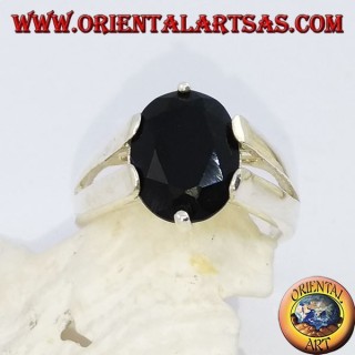 Silberring mit ovalem facettiertem Onyx-Set