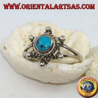 Anello in argento a forma di timone con turchese tondo