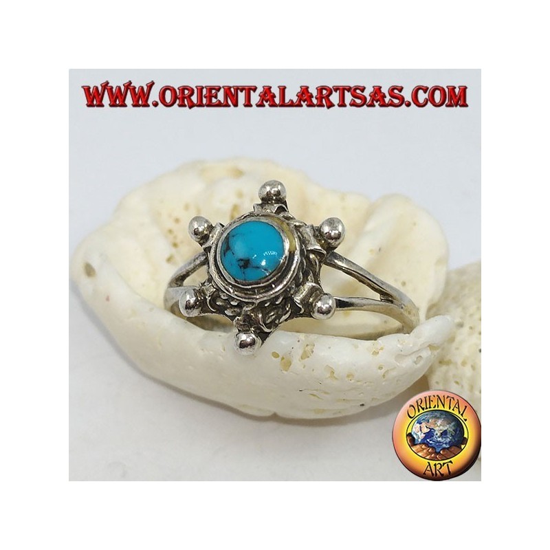 Anello in argento a forma di timone con turchese tondo