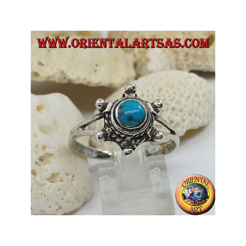 Anello in argento a forma di timone con turchese tondo