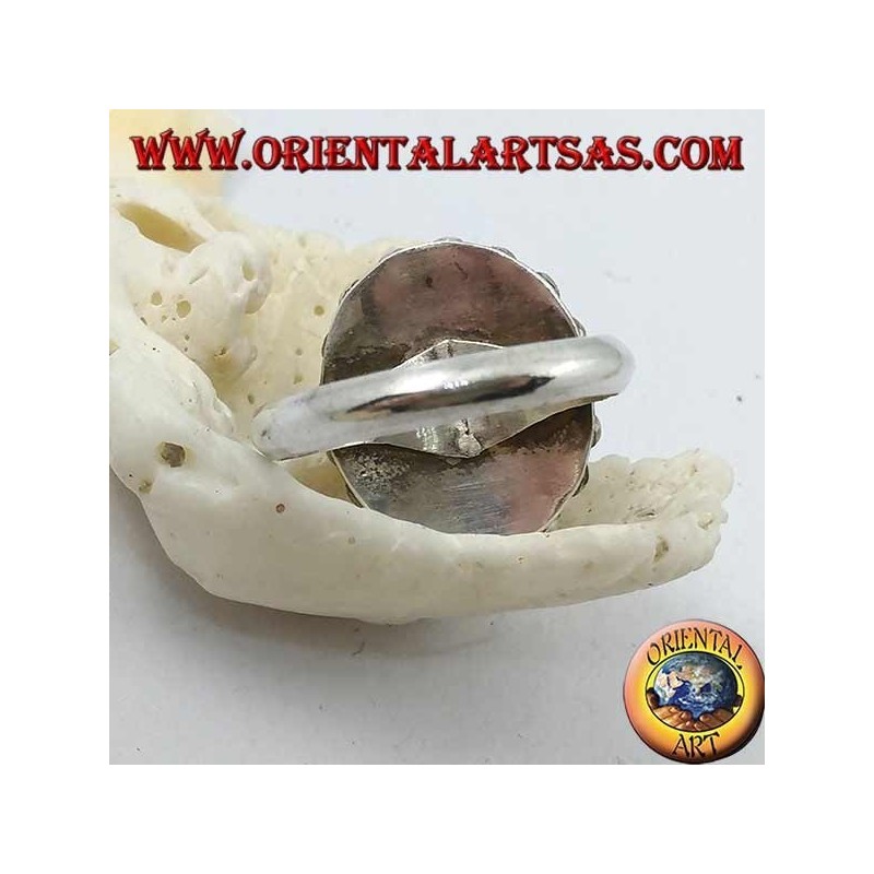 Anillo de flores de plata con cabujón ovalado lapislázuli