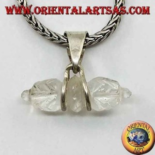 Dorje rock crystal pendant with 2-wire silver hook (small)