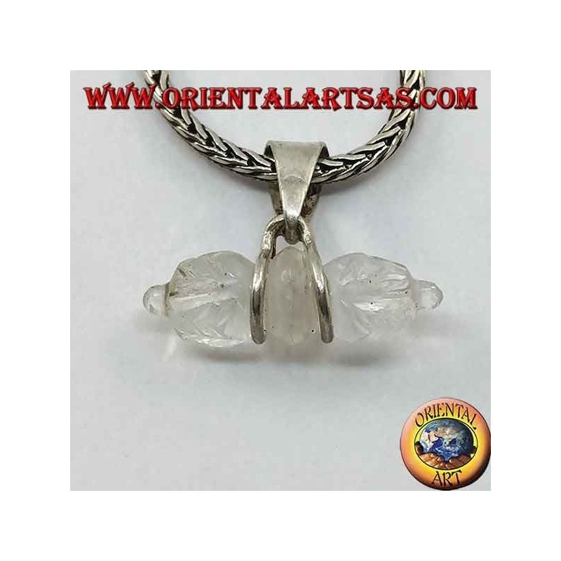 Colgante de cristal de roca Dorje con gancho plateado de 2 hilos (pequeño)