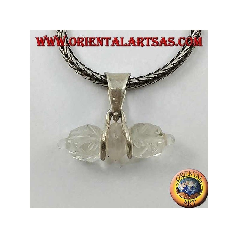 Dorje rock crystal pendant with 2-wire silver hook (small)