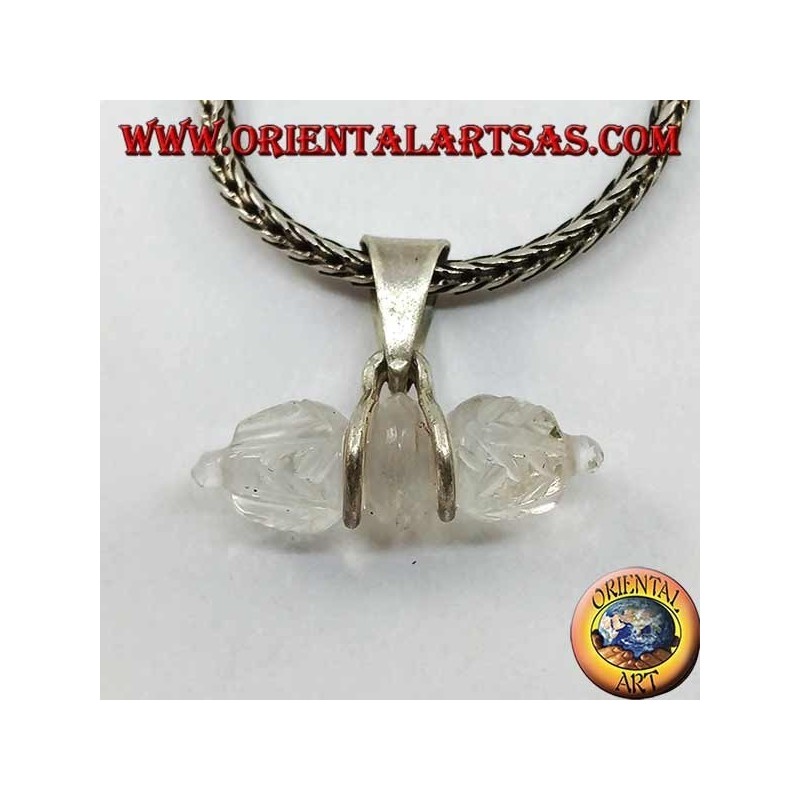 Colgante de cristal de roca Dorje con gancho plateado de 2 hilos (pequeño)