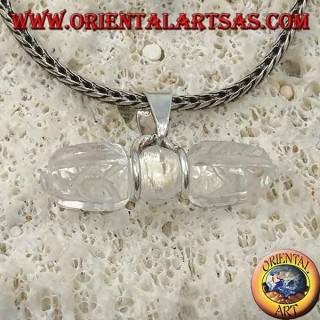 Colgante Dorje en cristal de roca con gancho plateado de 2 hilos (largo)