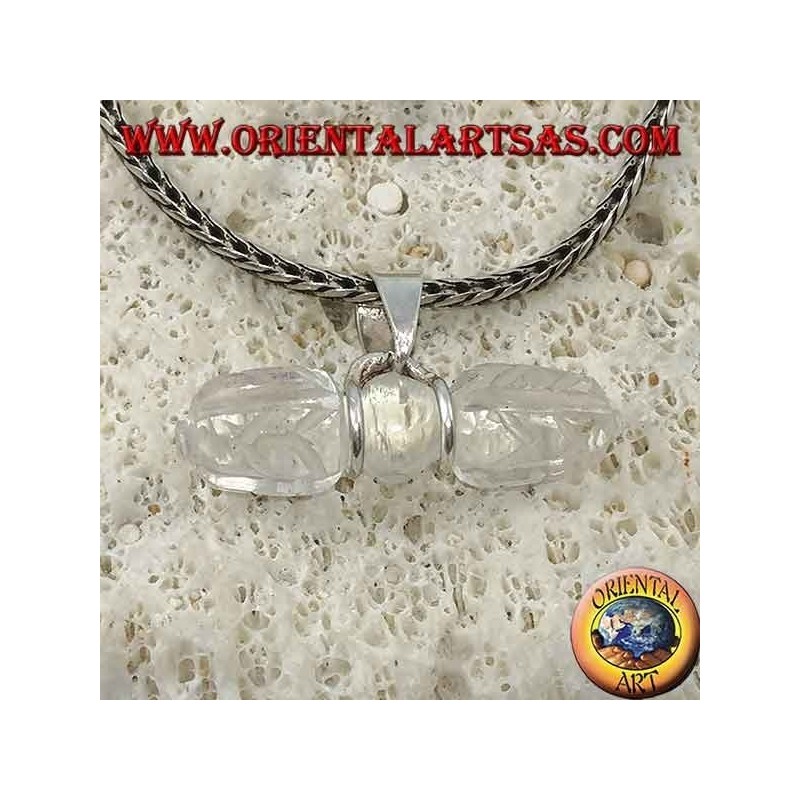 Pendentif Dorje en cristal de roche avec crochet en argent à 2 fils (long)