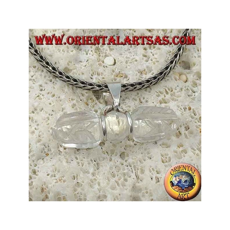 Pendentif Dorje en cristal de roche avec crochet en argent à 2 fils (long)