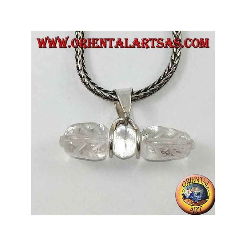 Pendentif Dorje en cristal de roche avec crochet en argent à 2 fils (long)