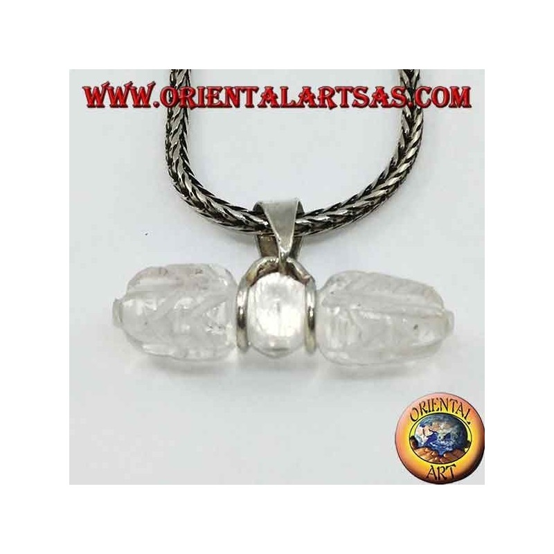 Dorje pendant in rock crystal with 2-wire silver hook (long)