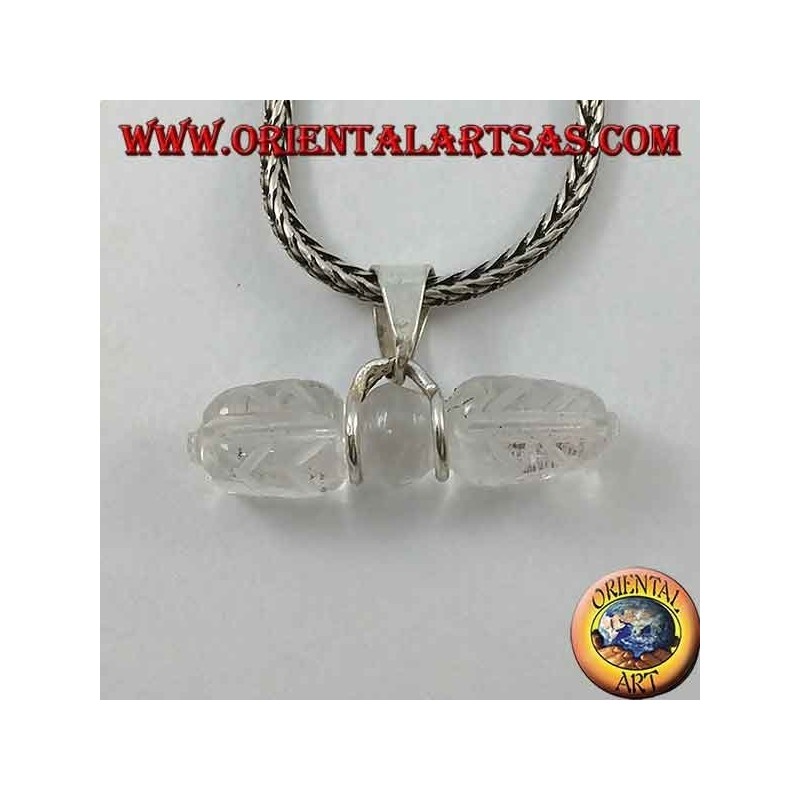 Dorje pendant in rock crystal with 2-wire silver hook (long)