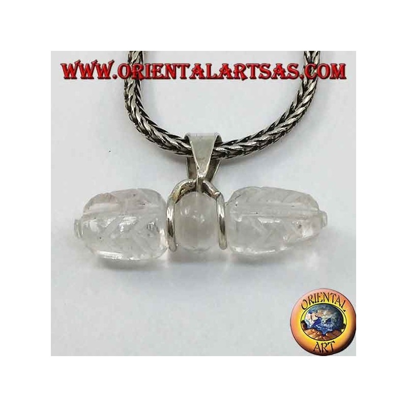 Pendentif Dorje en cristal de roche avec crochet en argent à 2 fils (long)