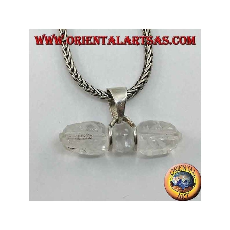 Pendentif Dorje en cristal de roche avec crochet en argent à 2 fils (long)