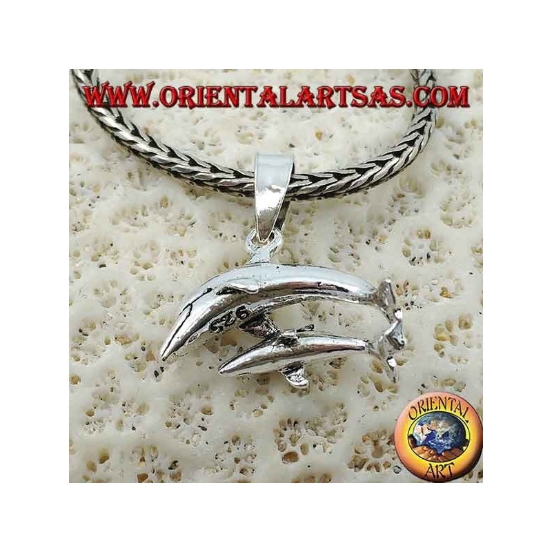 Pendentif en argent paire de dauphins sauteurs (maman et fils)