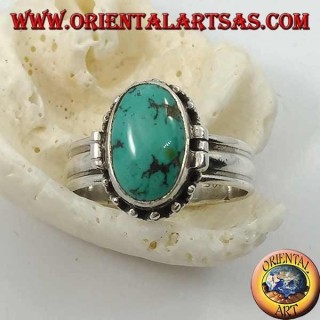 Caja de anillo de plata con turquesa oval natural (portador de veneno) (18)