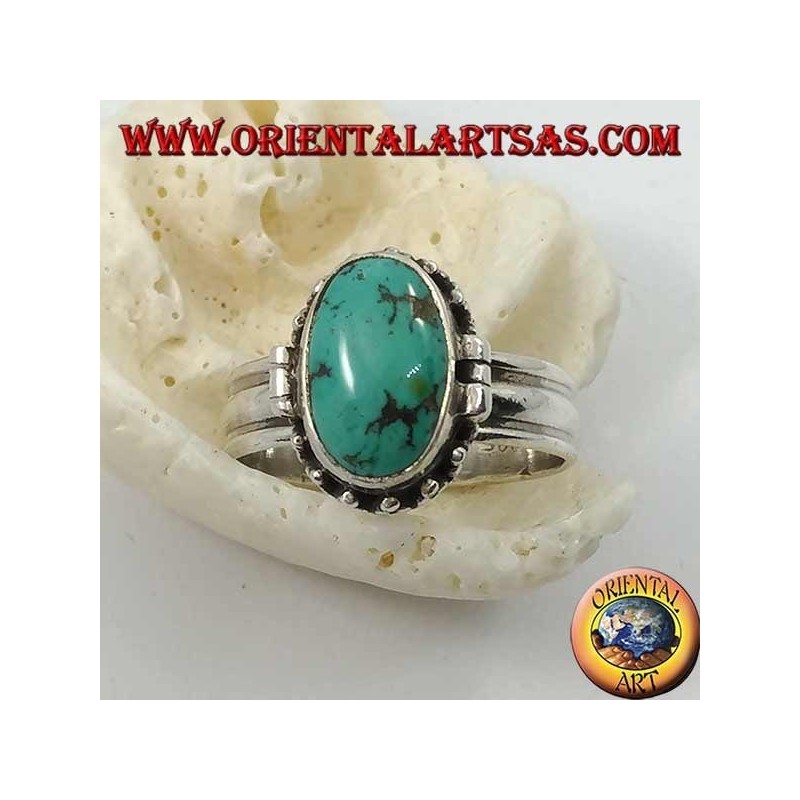 Box silver ring with natural oval turquoise (poison holder) (18)