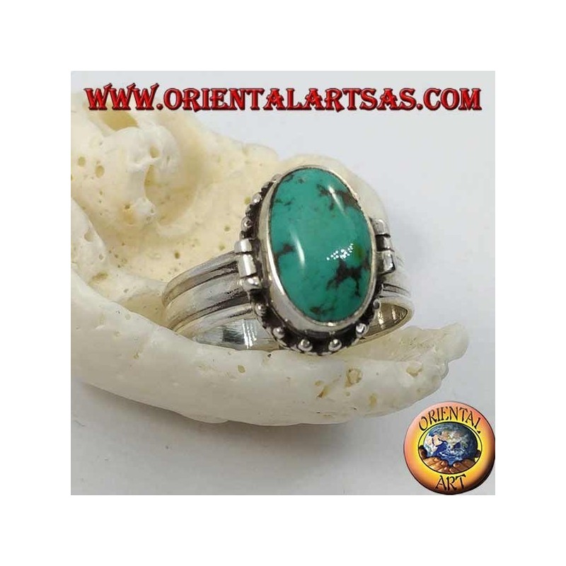 Caja de anillo de plata con turquesa oval natural (portador de veneno) (18)