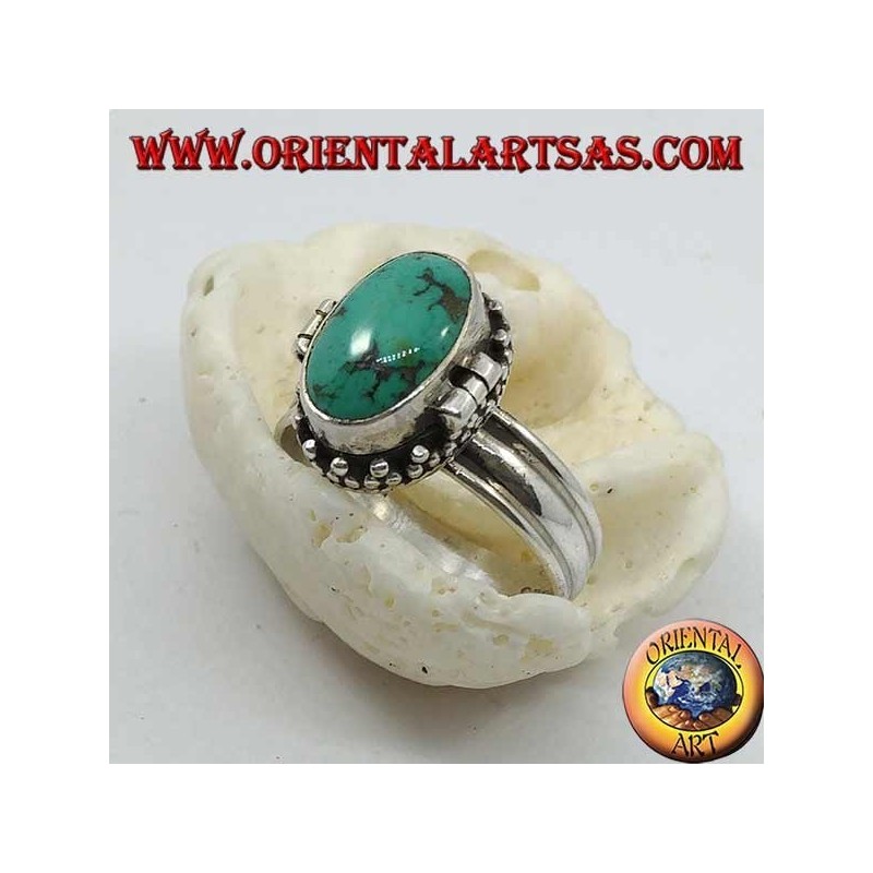 Box silver ring with natural oval turquoise (poison holder) (18)