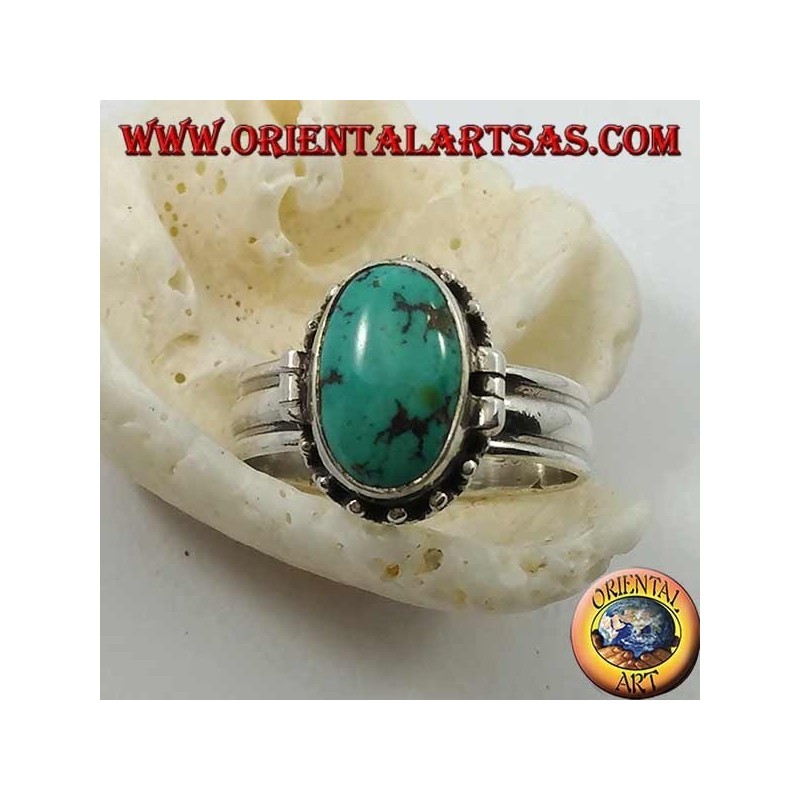 Box silver ring with natural oval turquoise (poison holder) (18)