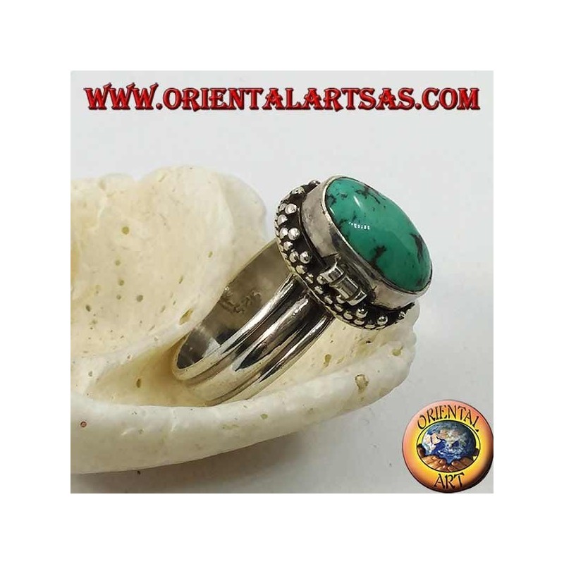 Anello in argento a scatola con turchese naturale ovale (porta veleno) (18)