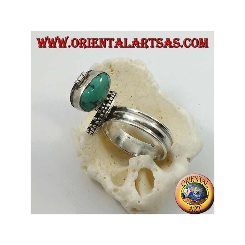 Bague en argent avec turquoise naturelle ovale (porte-poison) (18)