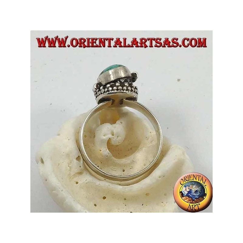 Caja de anillo de plata con turquesa oval natural (portador de veneno) (18)