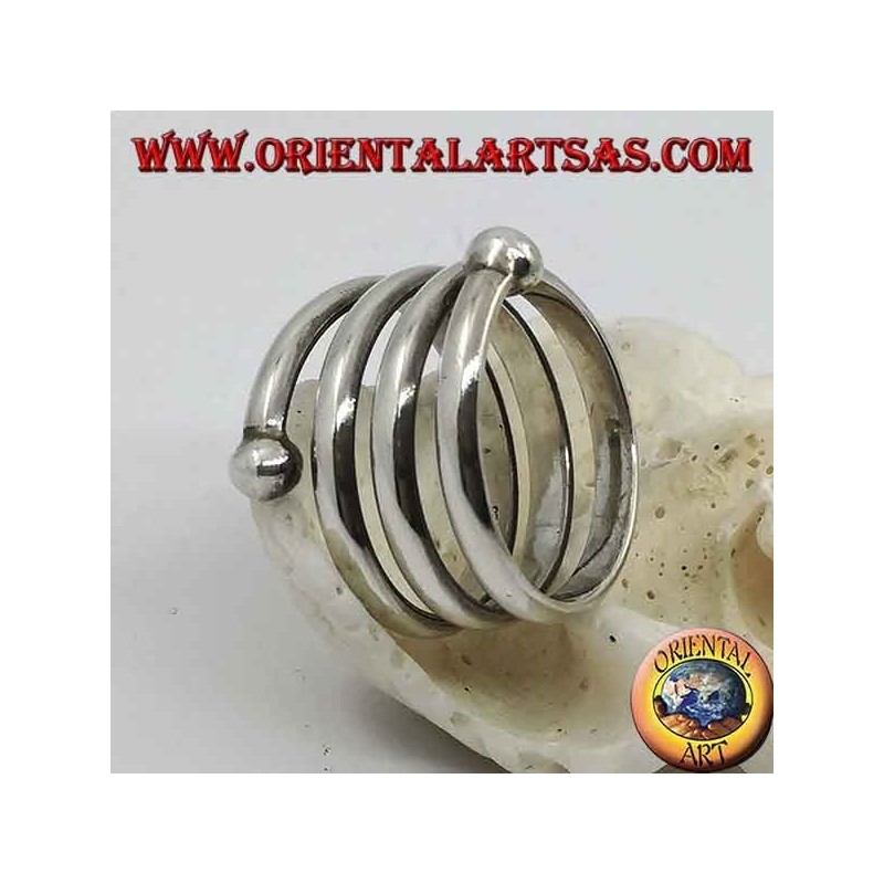 Bague en argent, ressort à trois tours avec boule finale