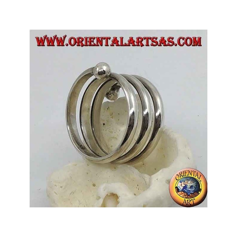 Bague en argent, ressort à trois tours avec boule finale