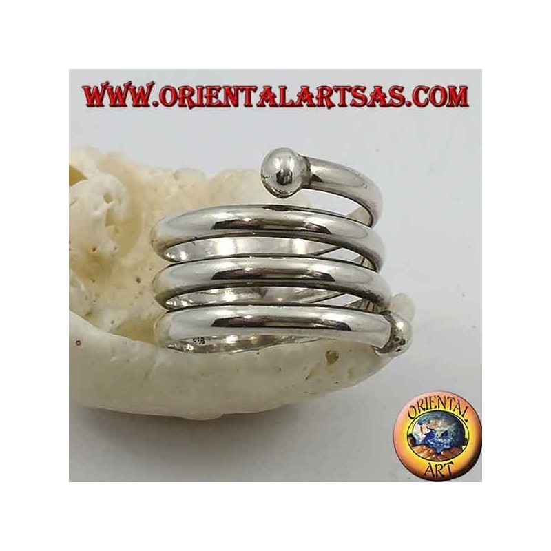 Silver band ring, three-turn spring with final ball