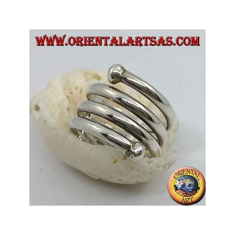 Silver band ring, three-turn spring with final ball