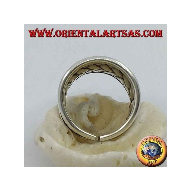 Bague en argent à large bande concave avec décoration en treillis tressé, Karen