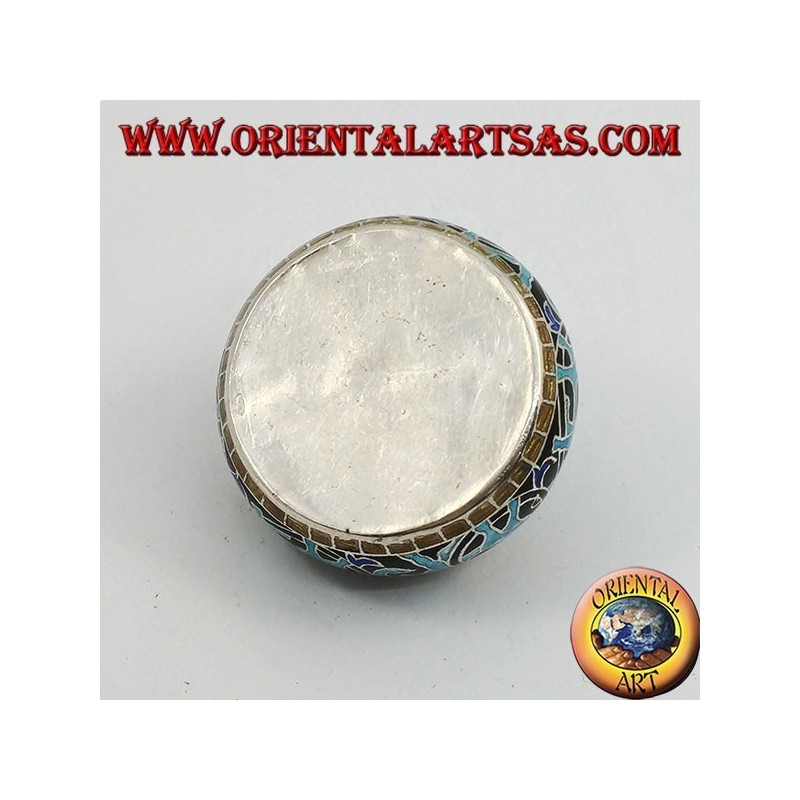 Silver box with chiseled and fire-enameled knob with elephants and floral decorations (blue)