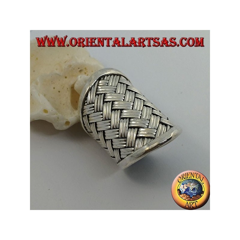 Anillo de plata de banda ancha con decoración de celosía tejida (estilo paja), Karen