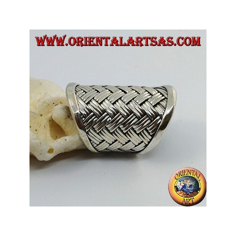 Anello in argento a fascia larga con decorazione a reticolo intrecciato (stile paglia), Karen