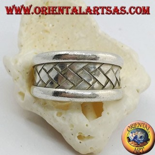 Anello in argento a fascia larga con decorazione a reticolo intrecciato, Karen