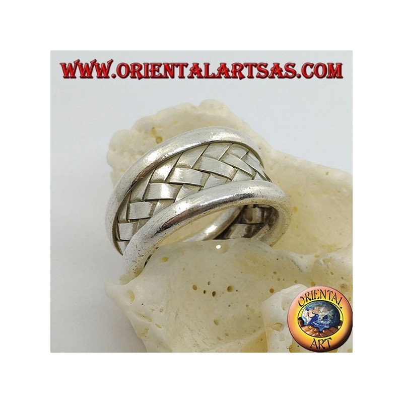 Anillo de plata de banda ancha con decoración de celosía trenzada, Karen