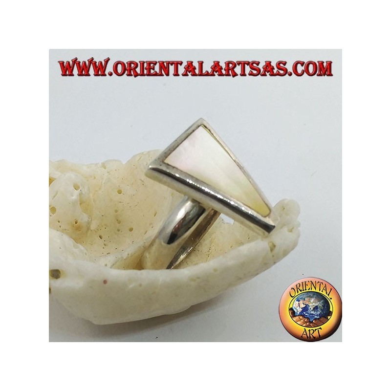 Silver ring with isosceles triangle mother-of-pearl set flush with the edge