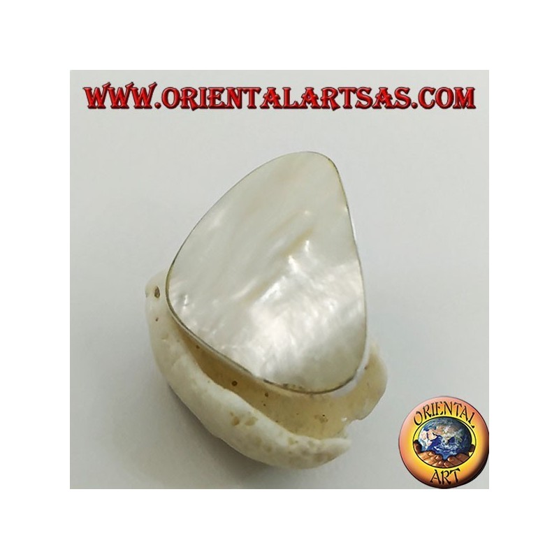 Bague en argent avec ensemble de nacre triangulaire réglable (taille libre)