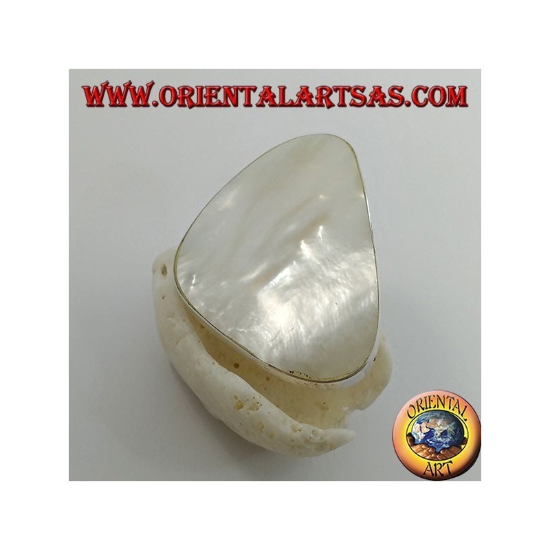 Anillo de plata con juego de nácar triangular ajustable (tamaño libre)