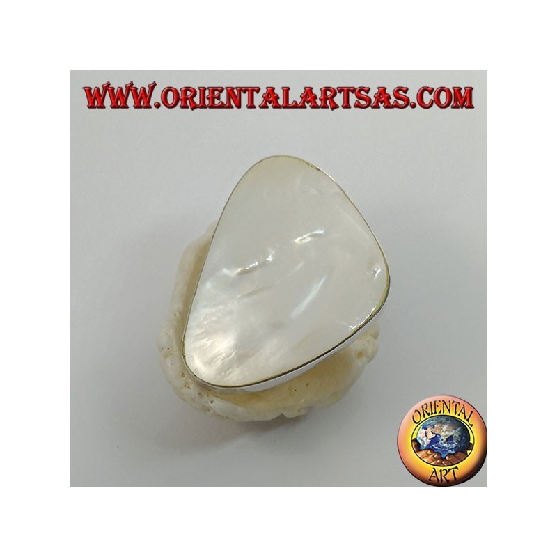 Anillo de plata con juego de nácar triangular ajustable (tamaño libre)