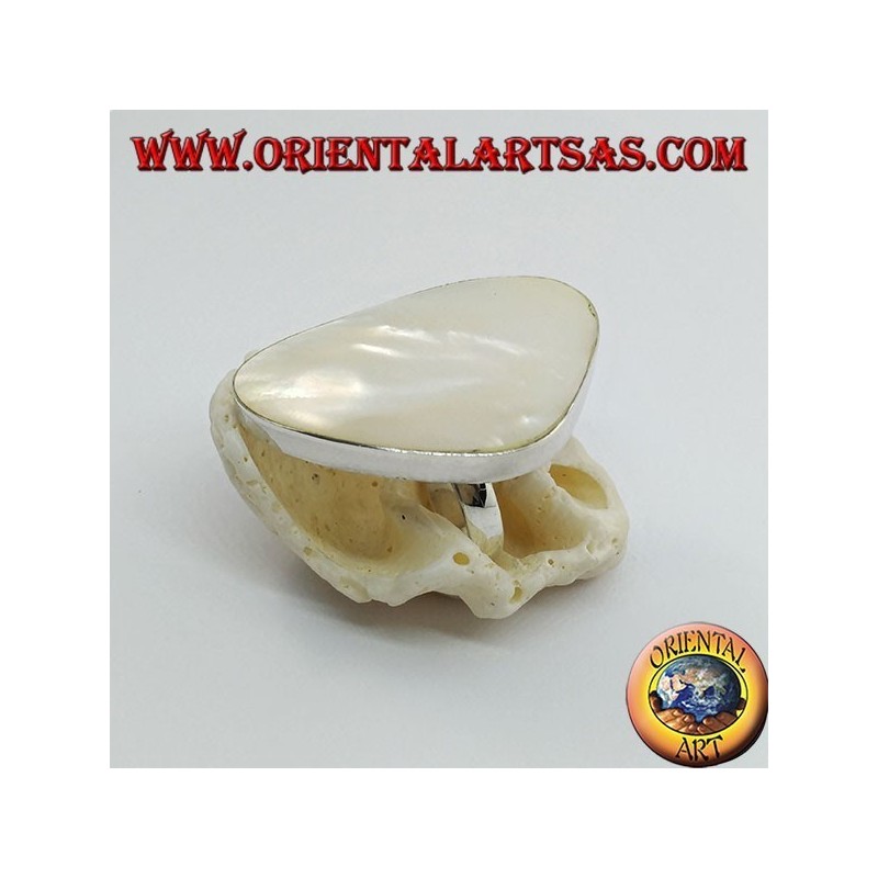 Silberring mit verstellbarem dreieckigem Perlmutt-Set (freie Größe)