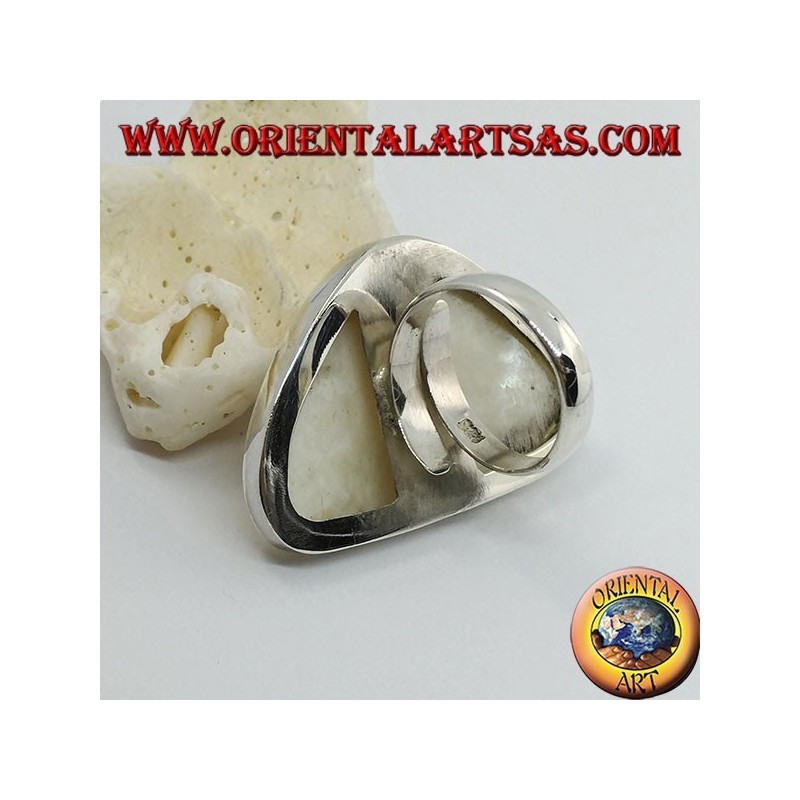 Silberring mit verstellbarem dreieckigem Perlmutt-Set (freie Größe)