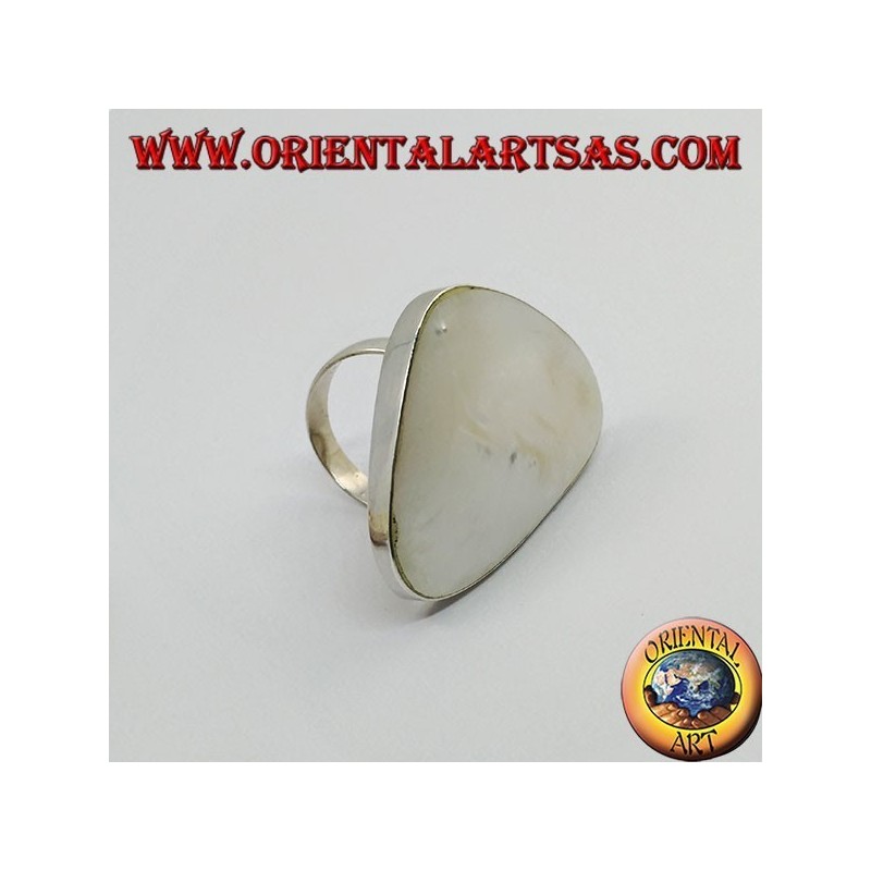Silver ring with adjustable triangular mother-of-pearl set (free size)