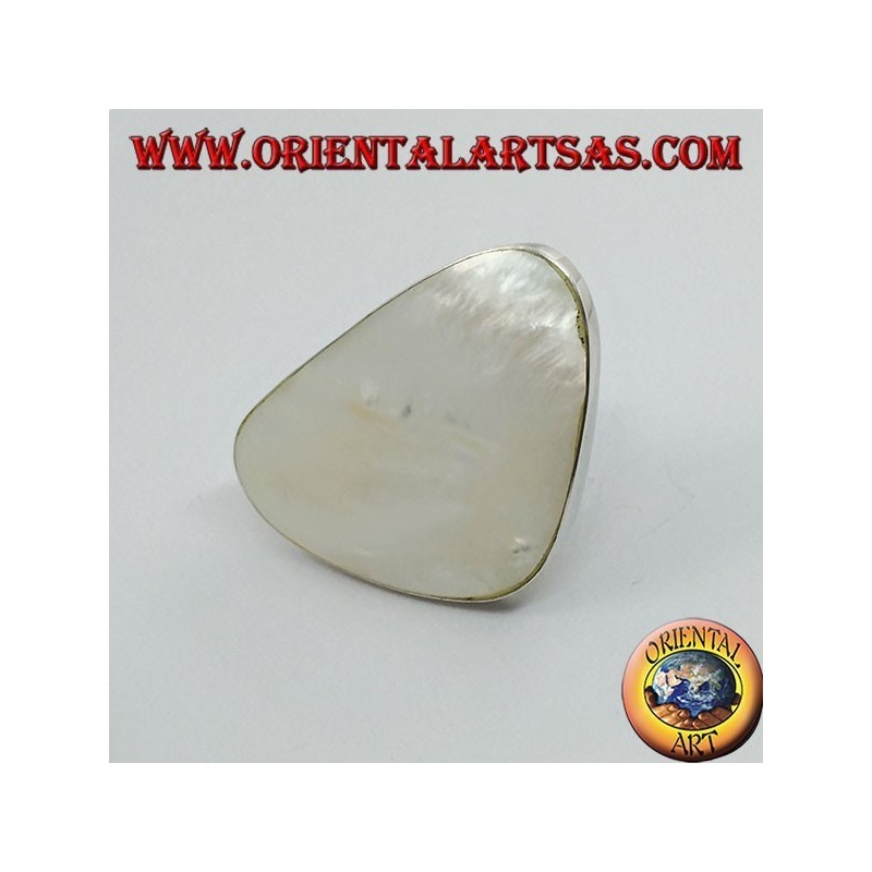 Anillo de plata con juego de nácar triangular ajustable (tamaño libre)
